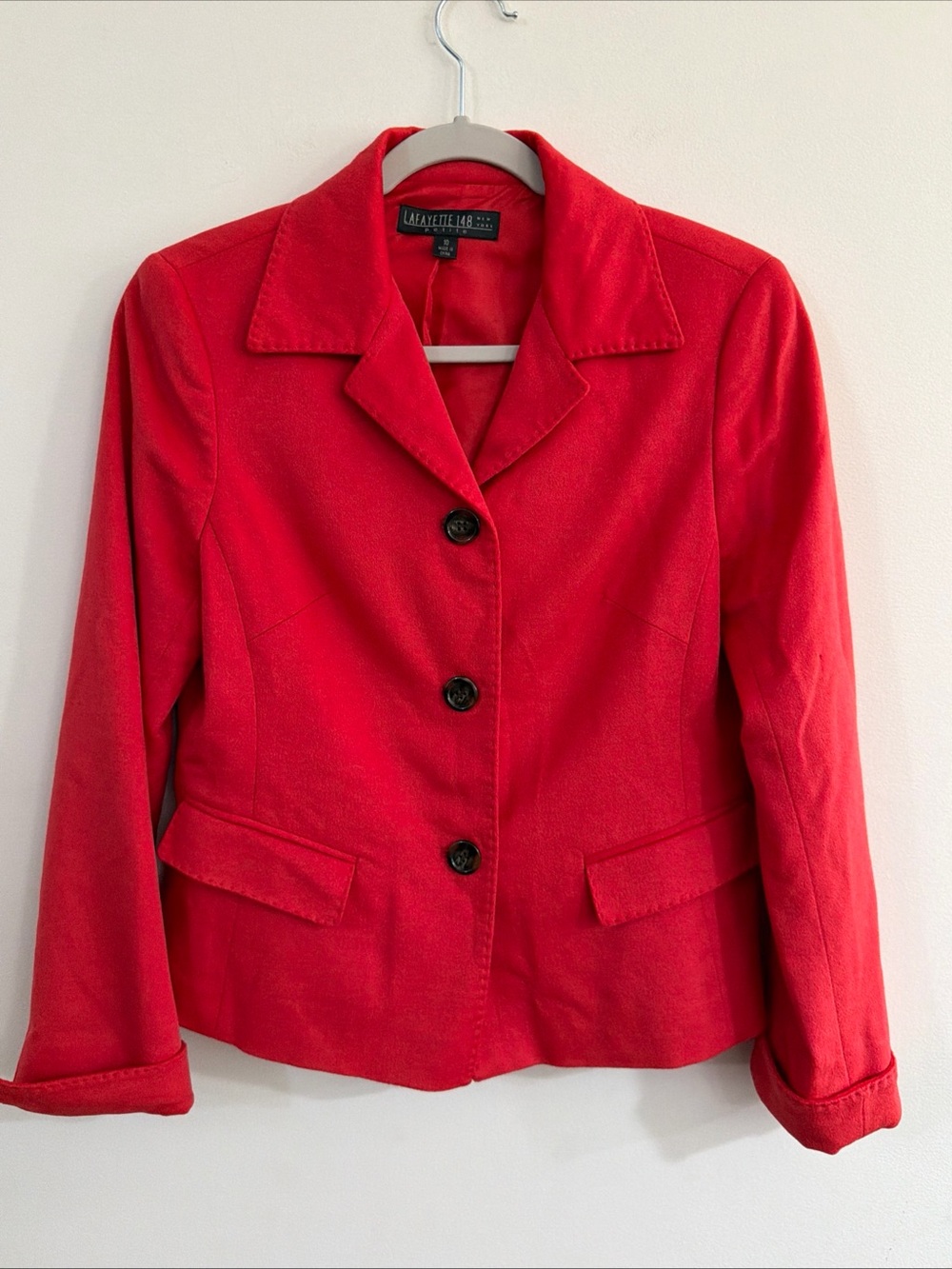 Women’s Lafayette 148 NY Wool Angora Red Blazer Size 10P Loro Piana Fabric *read